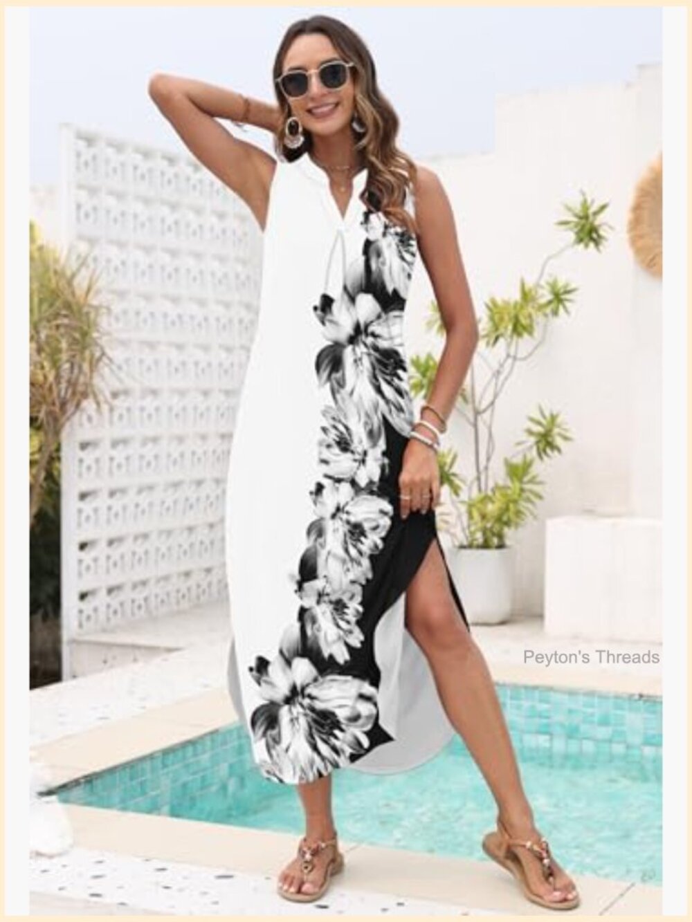 Sleeveless V-Neck Maxi Dress with Pockets Side Slit - Picture 5 of 7